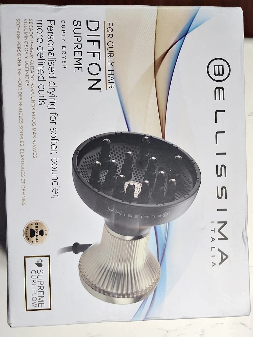 Bellissima Diffon Supreme Curly Hair Diffuser Dryer in White & Black. New.